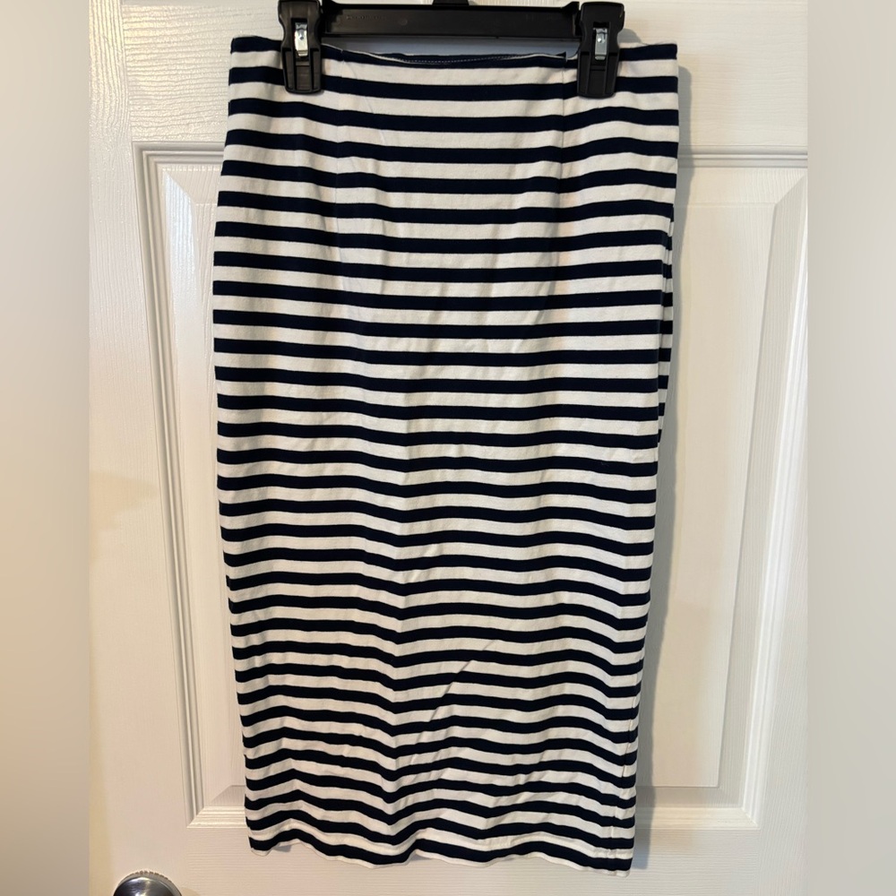 J. Crew White and Navy Striped Midi Pencil Skirt